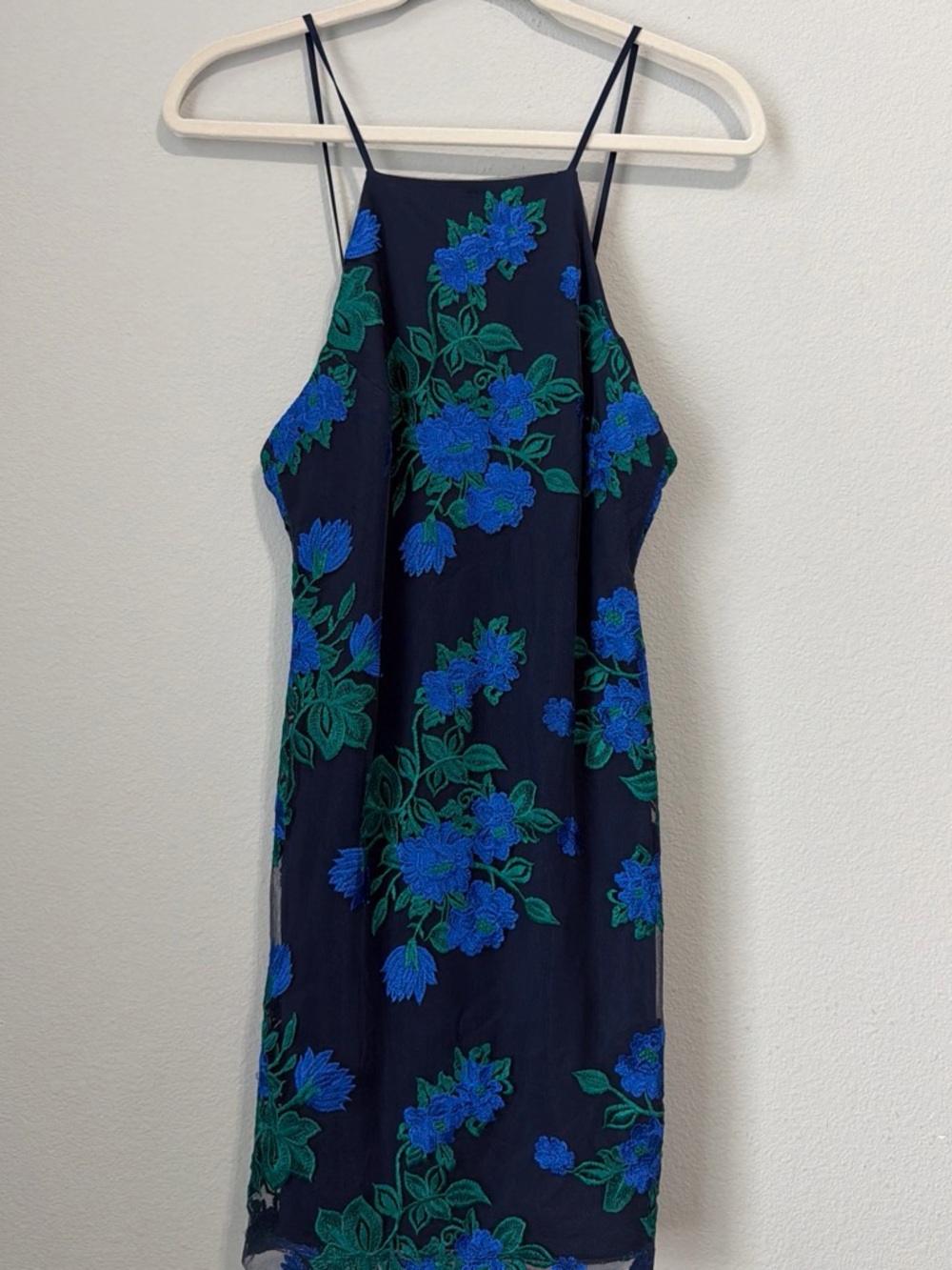 Teeze Me Navy Slip Dress with Blue & Green Floral Embroidery